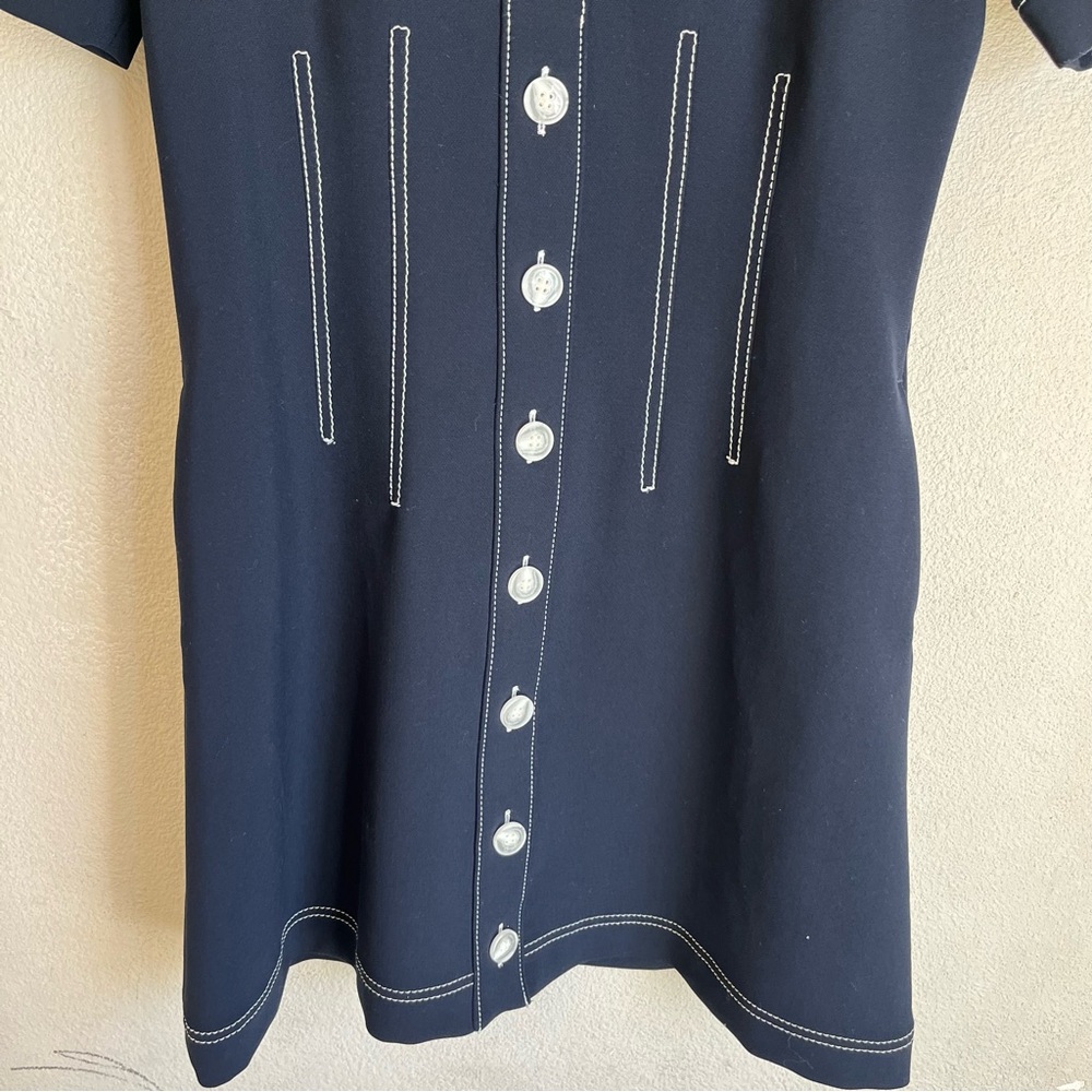 Veronica Beard Mikel Short-Sleeve Button-Front Dress Navy Blue Size 4 - Picture 7 of 12